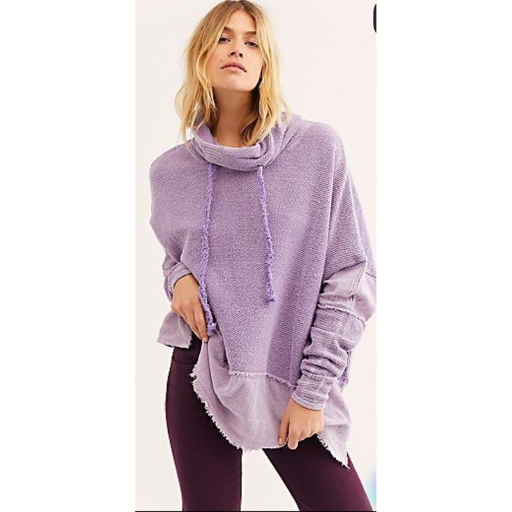 Free People Zoe Sweatshirt Womens S Lavender Cowl Neck Oversized Cotton Raw Hem